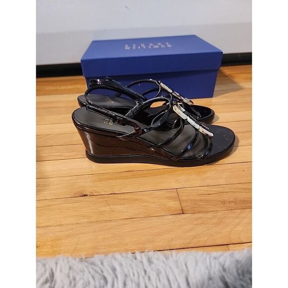 Stuart Weitzman Brown Strappy Wedge Sandals Sz 7.5 Mariner Tartuga Marbled - Picture 3 of 10